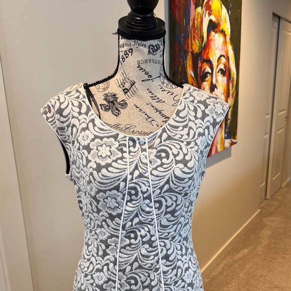 Maggy London Black and White A-line Midi Dress - Picture 3 of 12